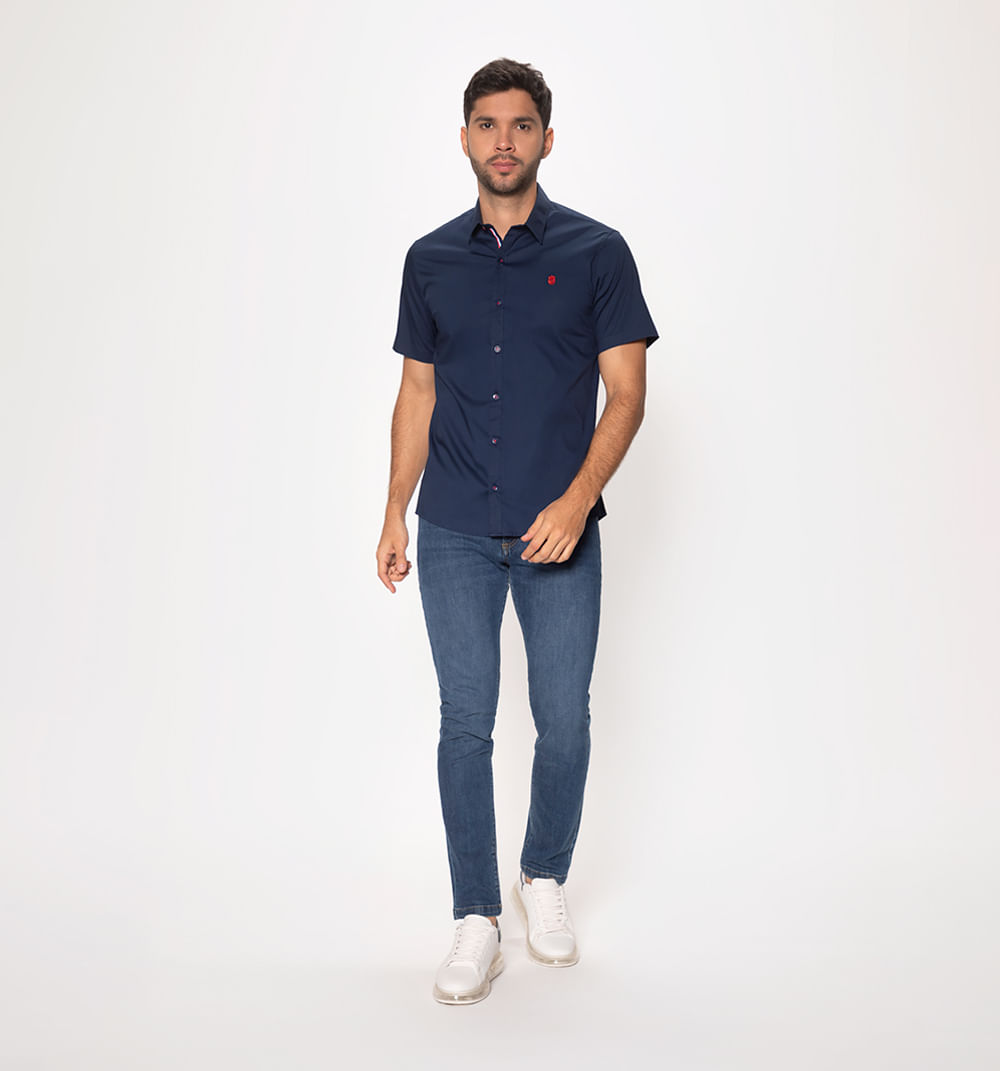 Camisa manga corta slim fit con cinta en