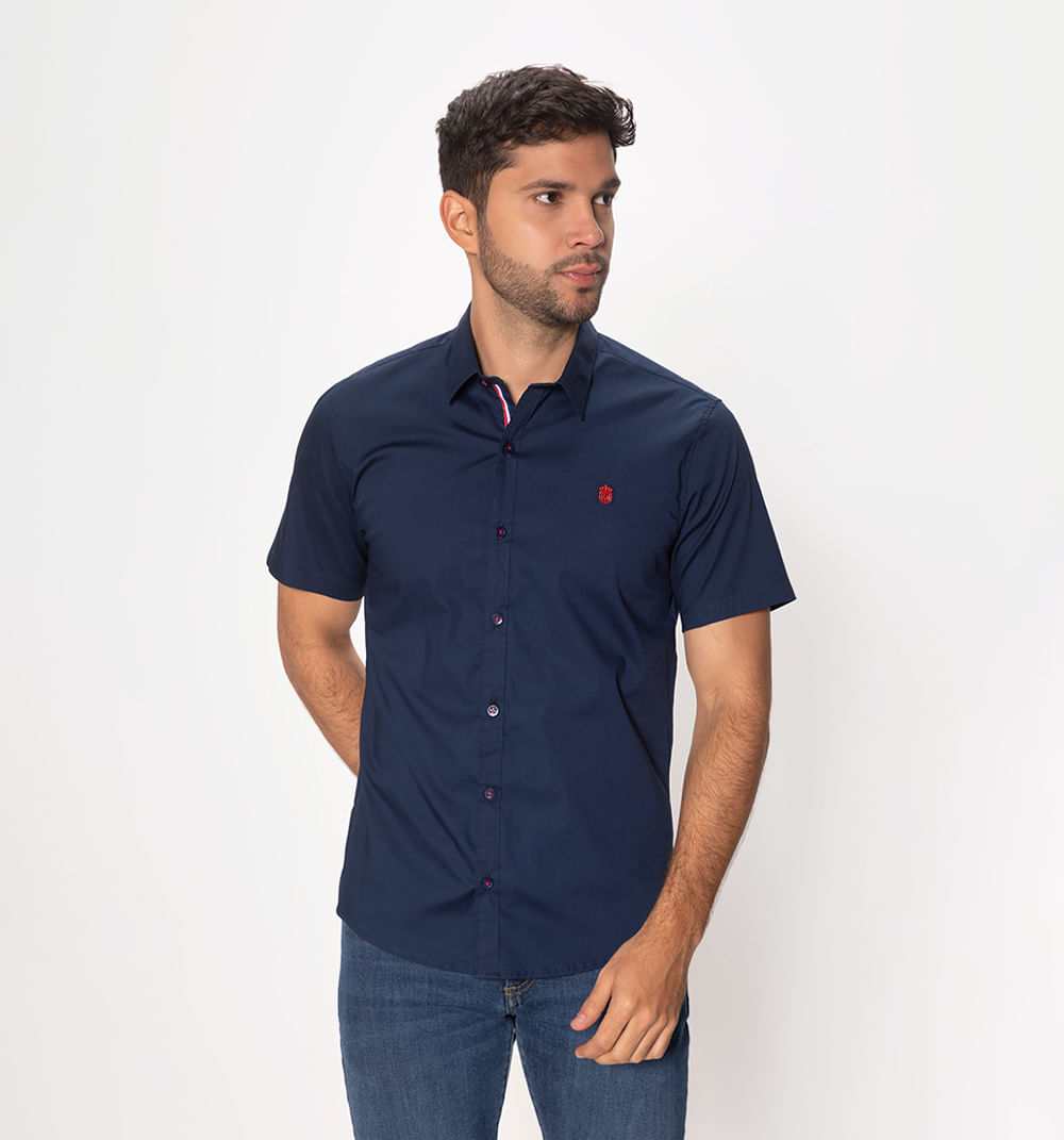 Camisa manga corta slim fit con cinta en