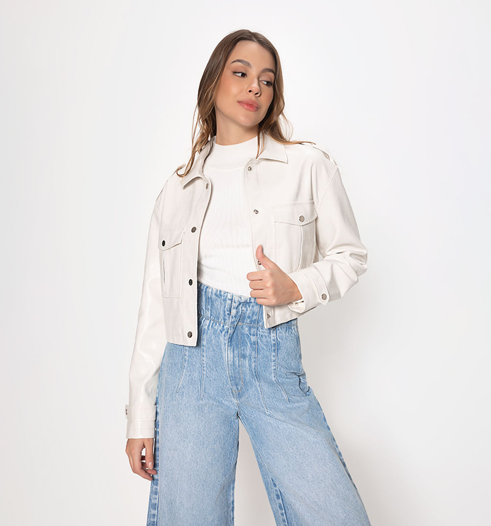 Chaqueta crop cuero sintetico tipo croco