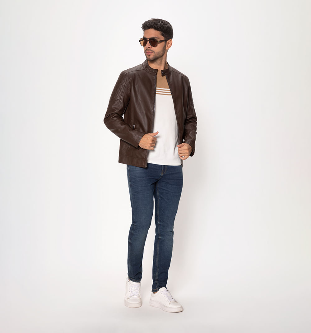 Chaqueta biker con cierre frontal y acol