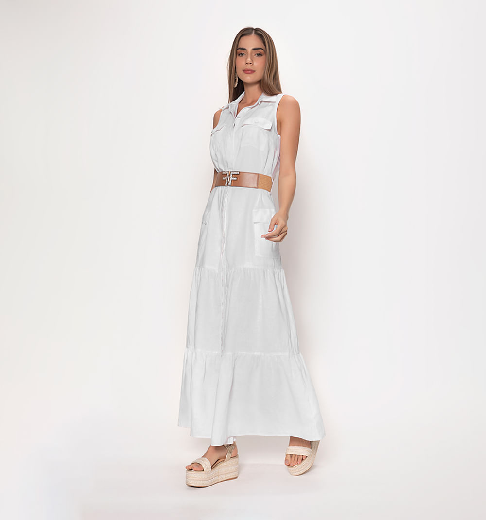 Vestido sisa largo con bolsillos y corre