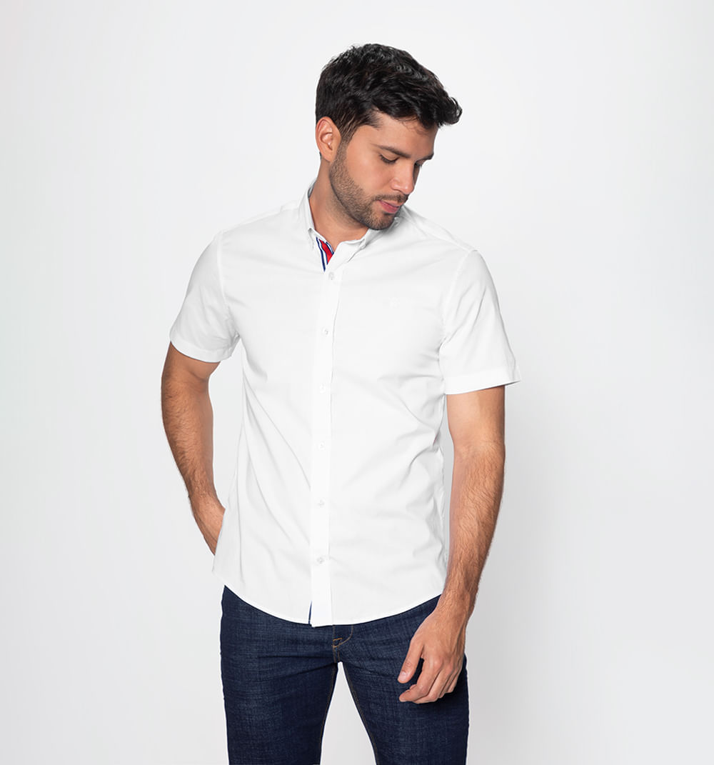 Camisa manga corta slim fit con cinta en