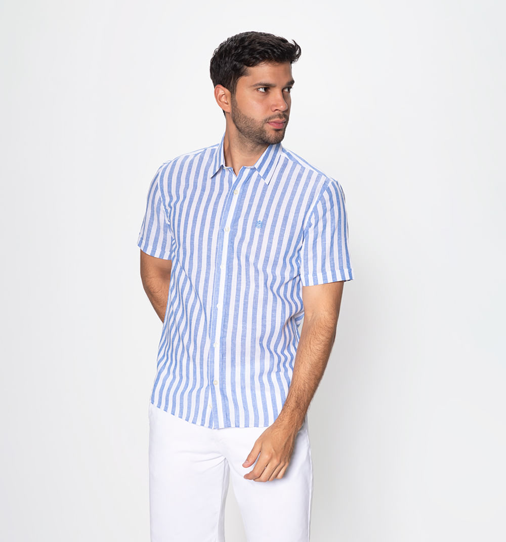 Camisa manga corta slim fit de rayas