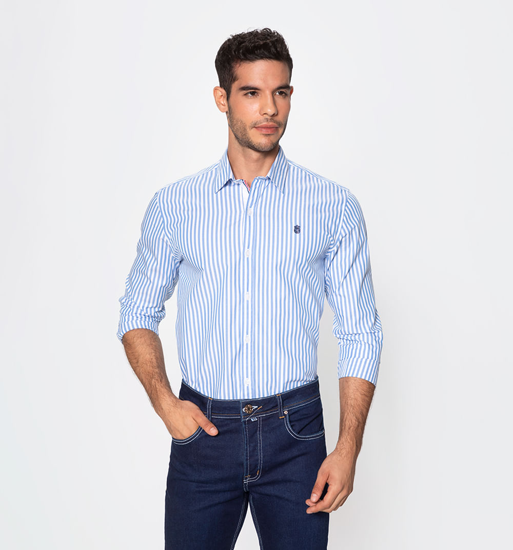 Camisa manga larga slim fit de rayas con