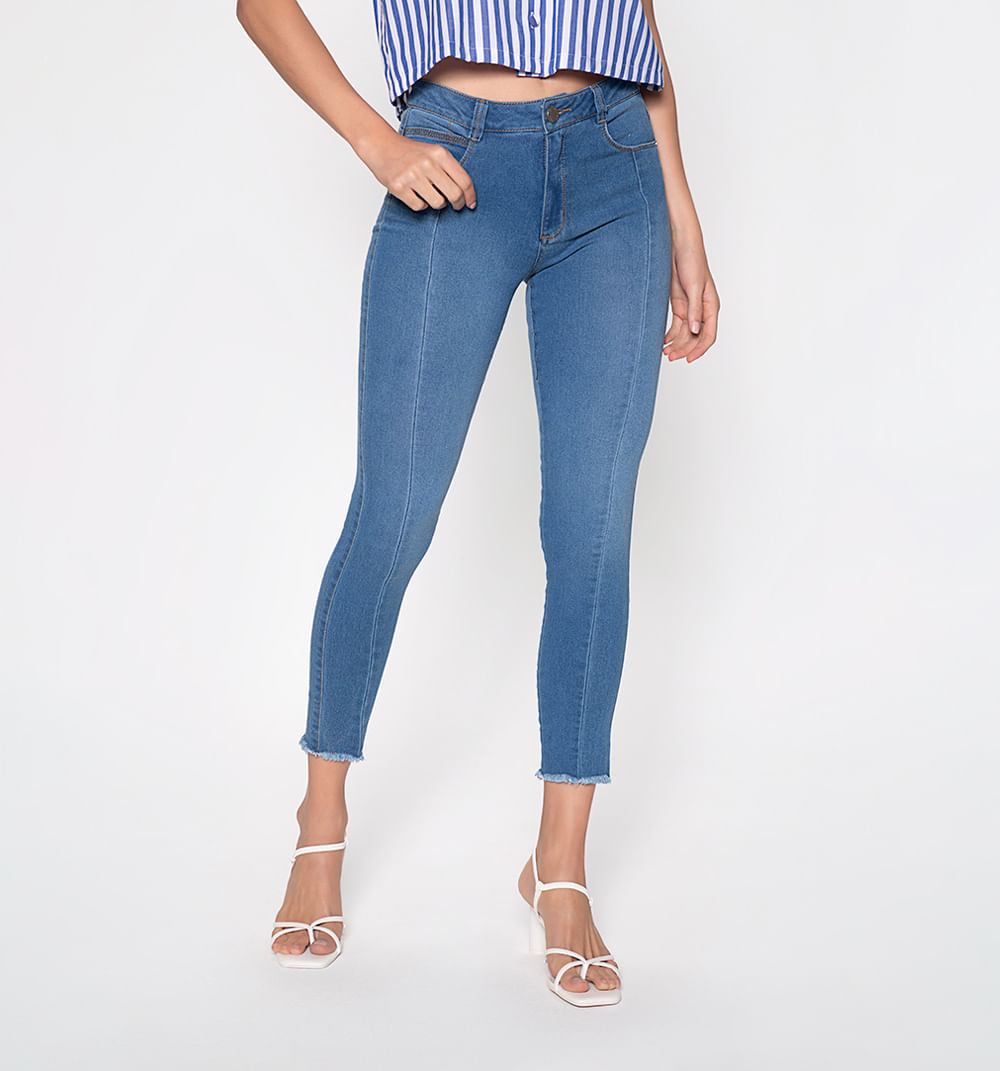 Jean skinny con cortes y ruedo rustico