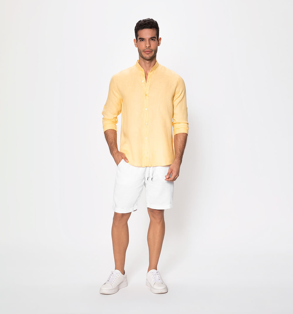 Camisa lino manga larga cuello nerú regu