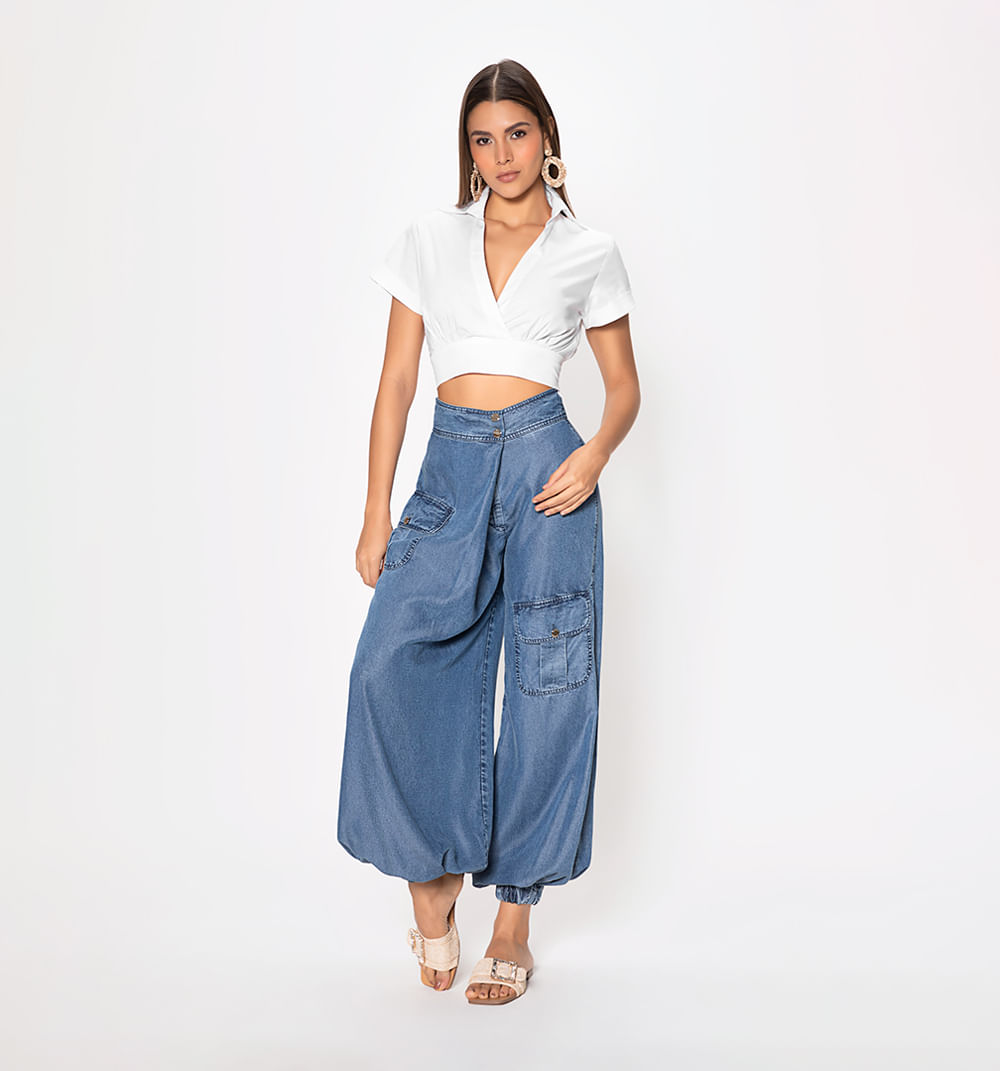 Jeans  con amarre en frente bolsillos el