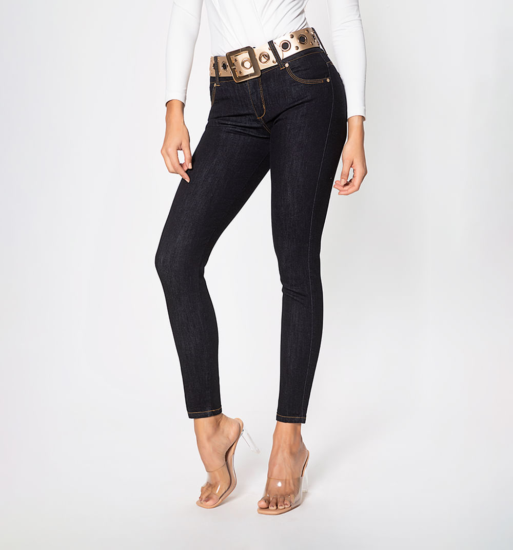 Jean skinny tiro medio, cinco bolsillos,