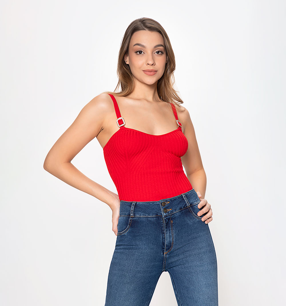 Top en rib con herrajes