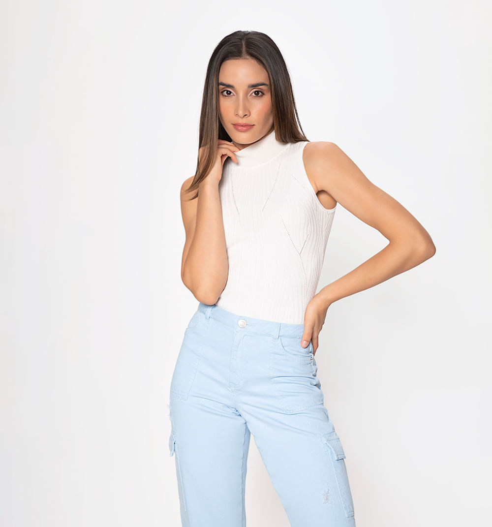 Blusa manga sisa cuello tortuga en rib