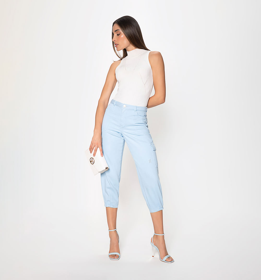 Blusa manga sisa cuello tortuga en rib