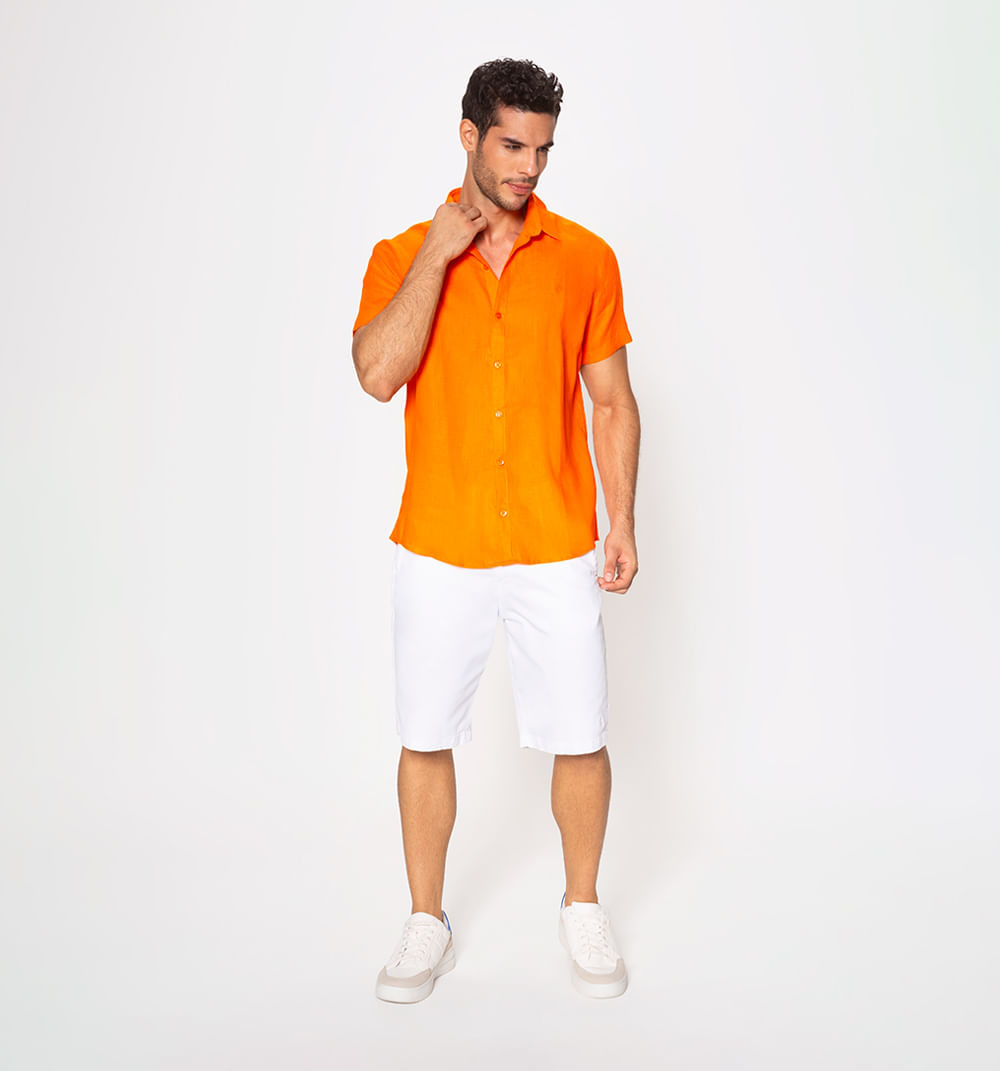 Camisa de lino manga corta regular fit