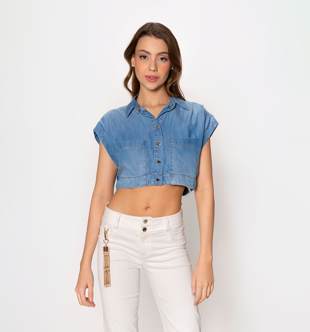 Blusa manga rodada prenses bolsillo