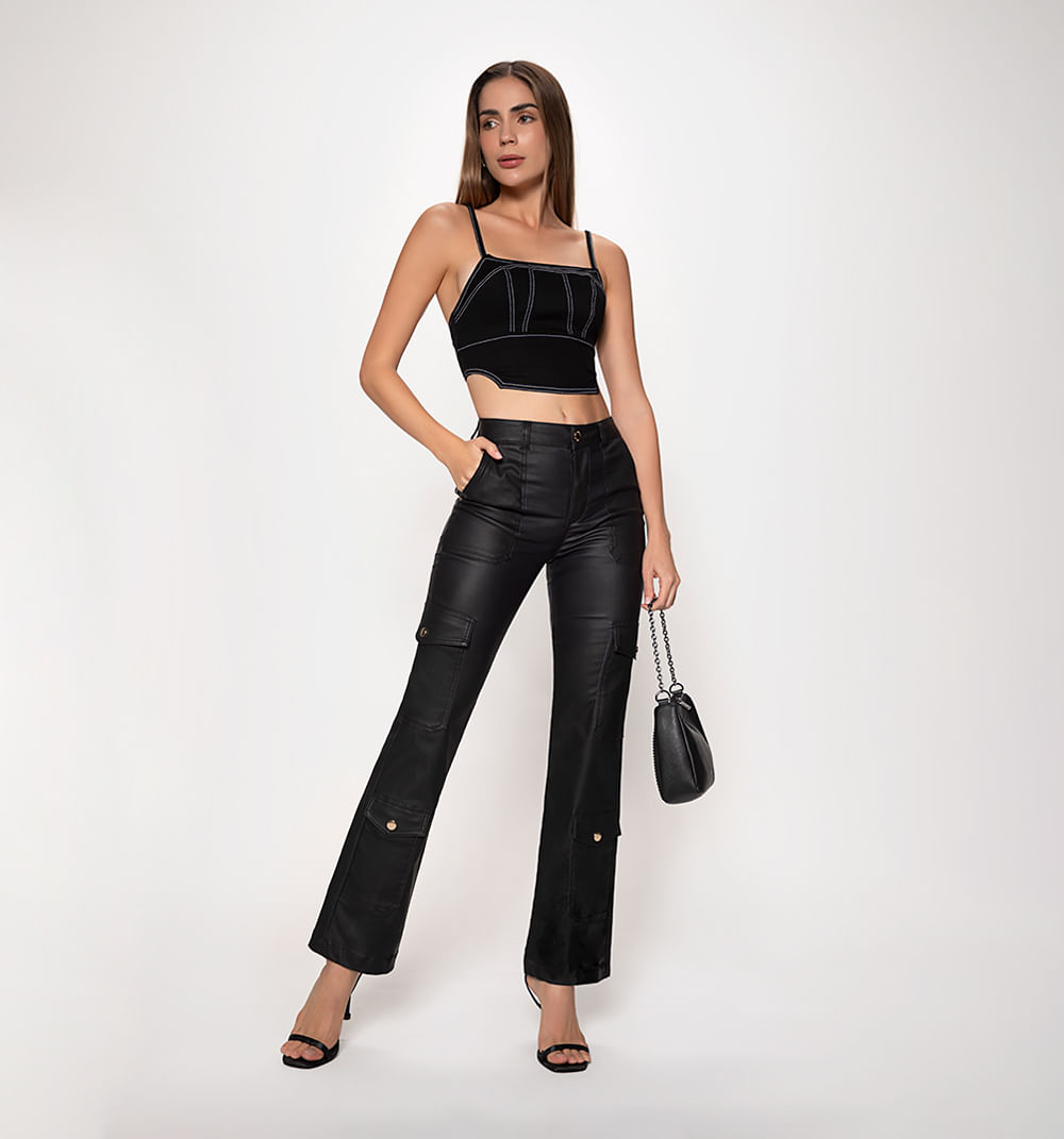 Blusa crop tiras, cortes con hilos en co