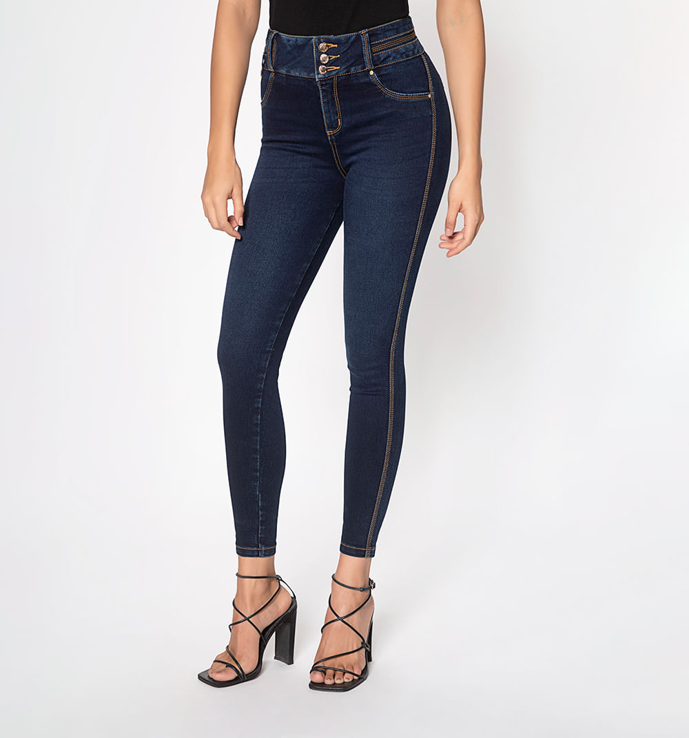 Jean ultraslim tiro alto,  pretina ancha