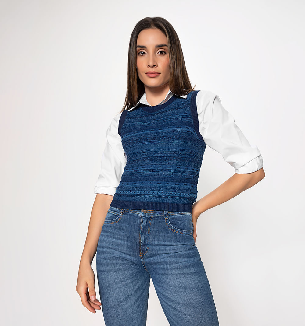 Chaleco tejido efecto denim