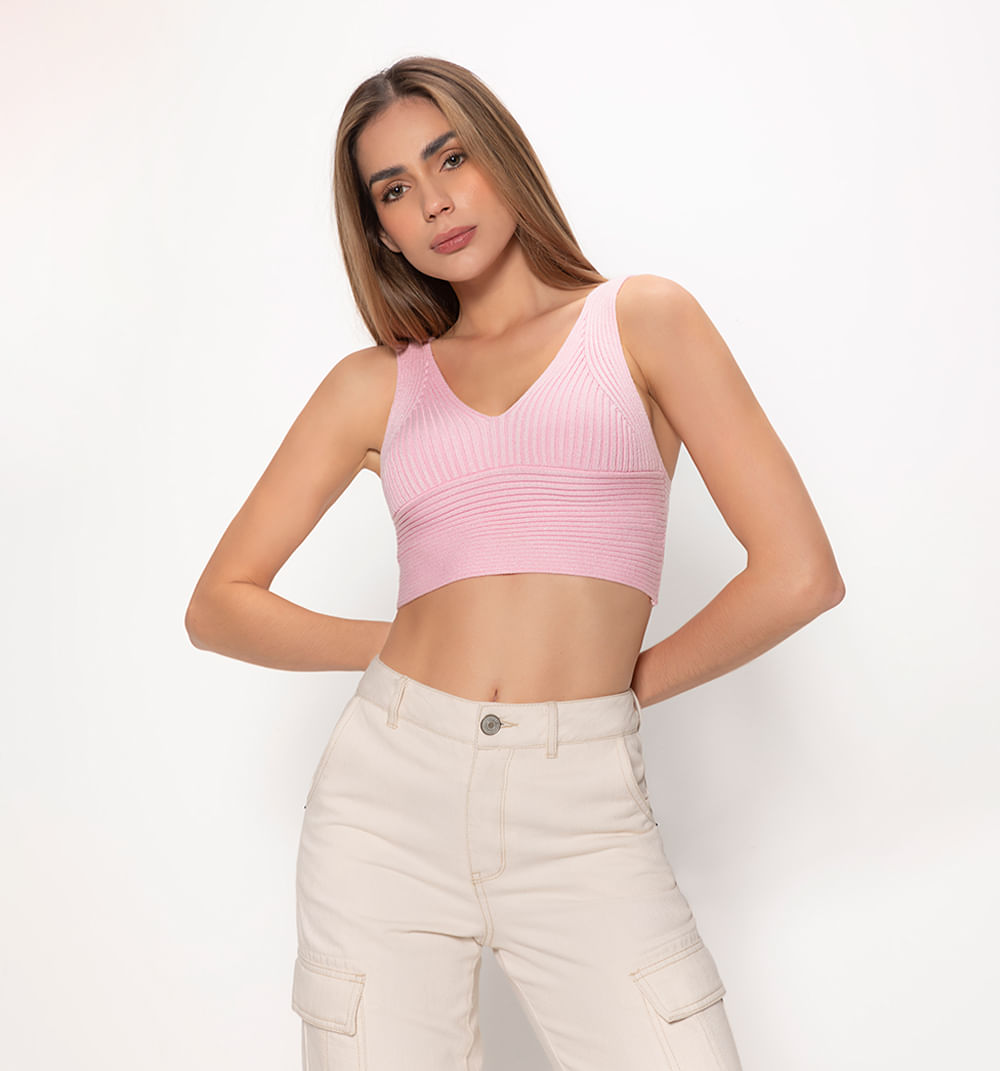 Blusa crop tejida con lurex