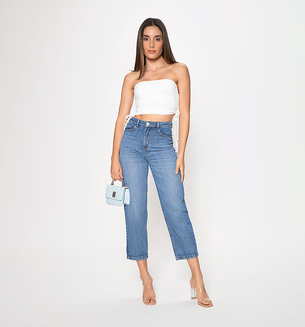 Blusa strapless con amarre en costados