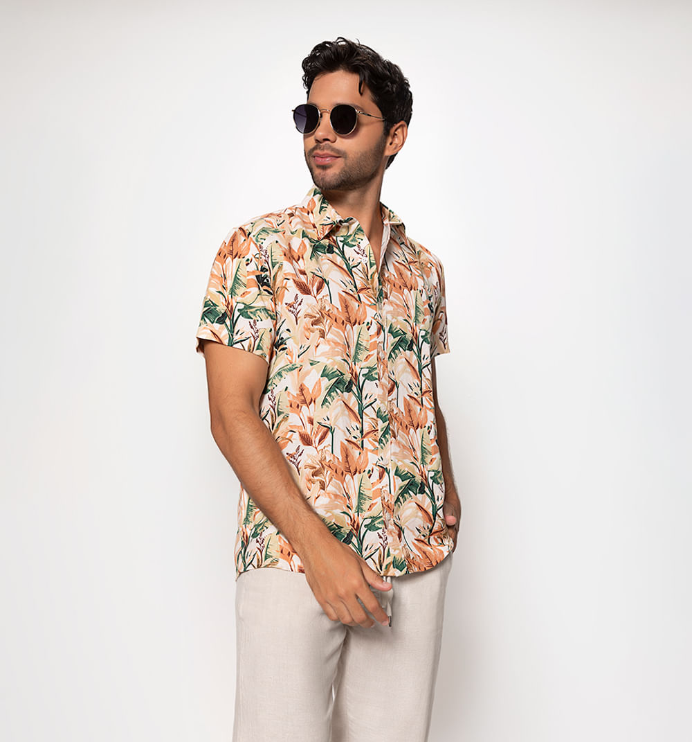 Camisa para hombre en lino estampada man