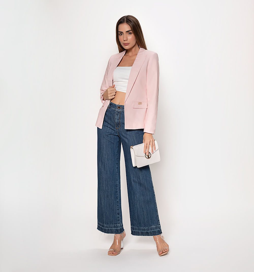 Blazer lino manga larga con solapa