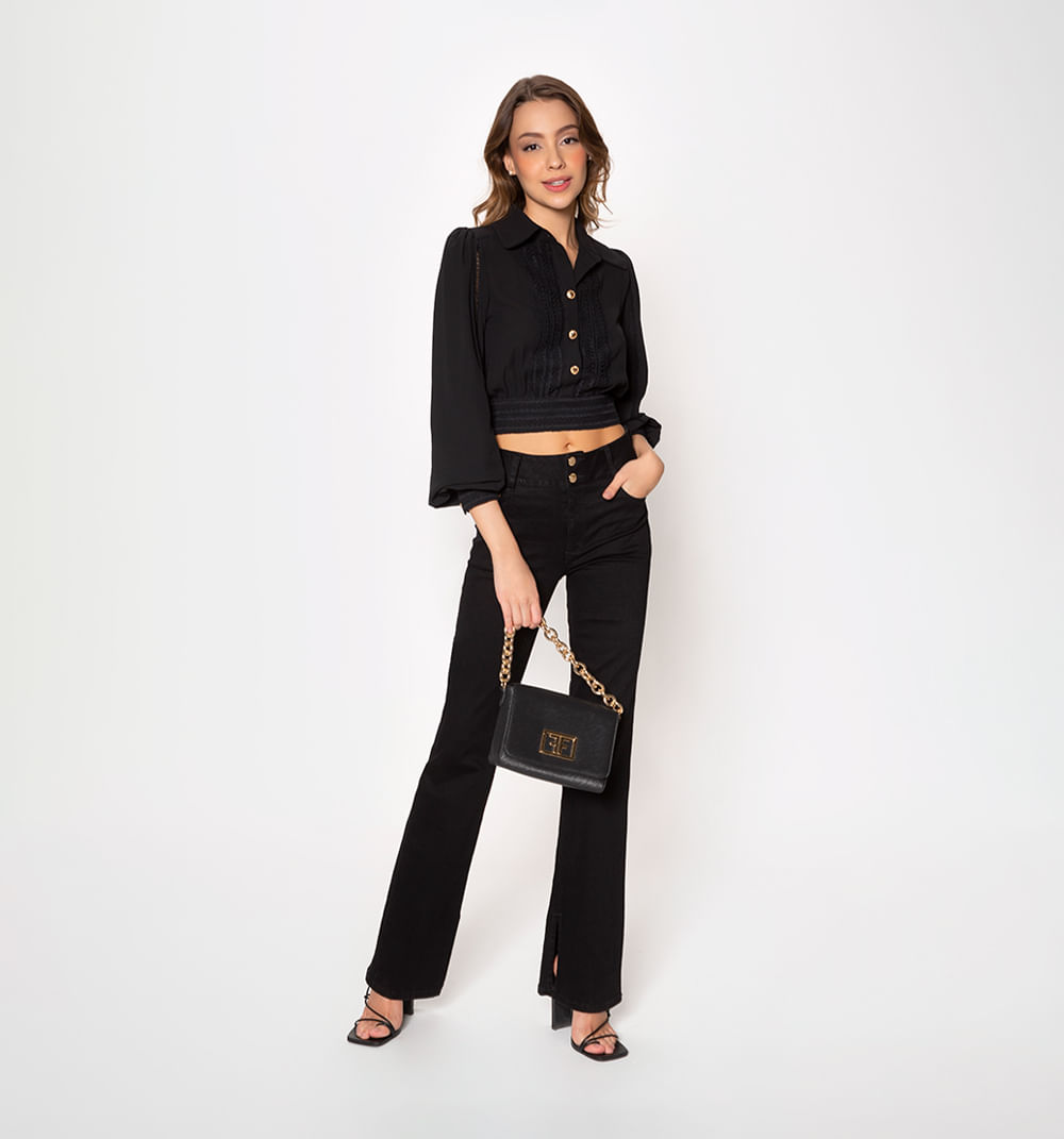 Crop top manga larga con escalerilla enc