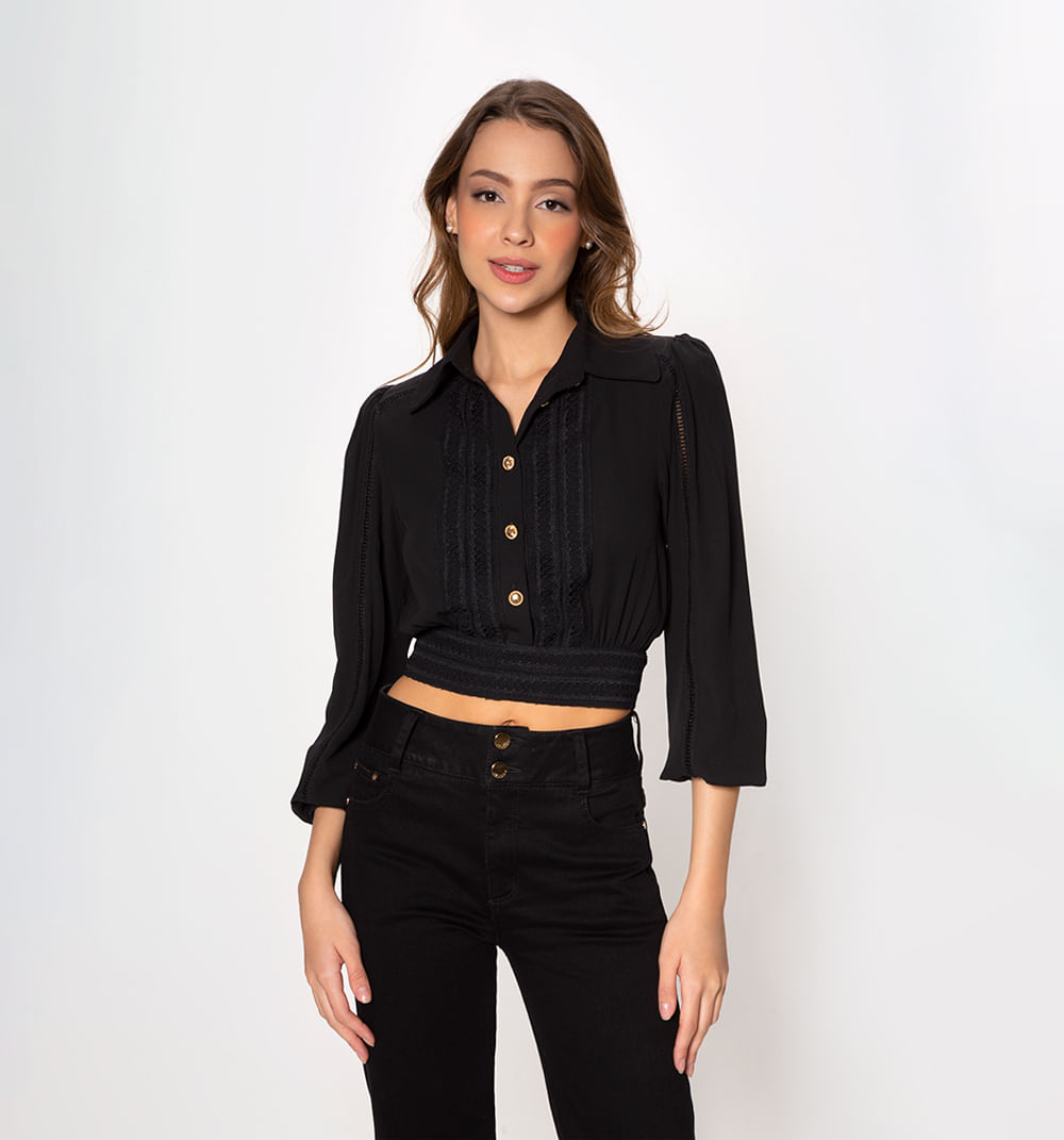 Crop top manga larga con escalerilla enc
