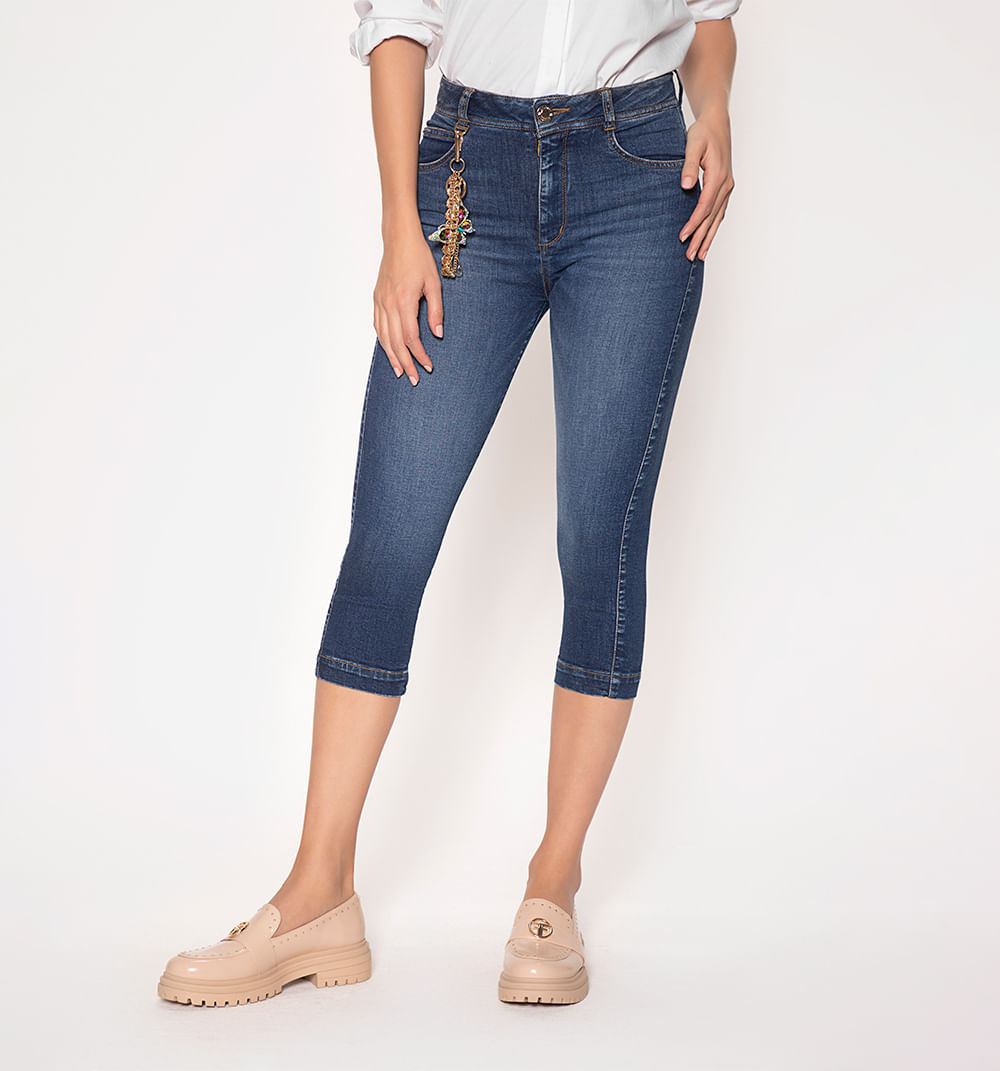 Jean capri cinco bolsillos, tiro alto, c