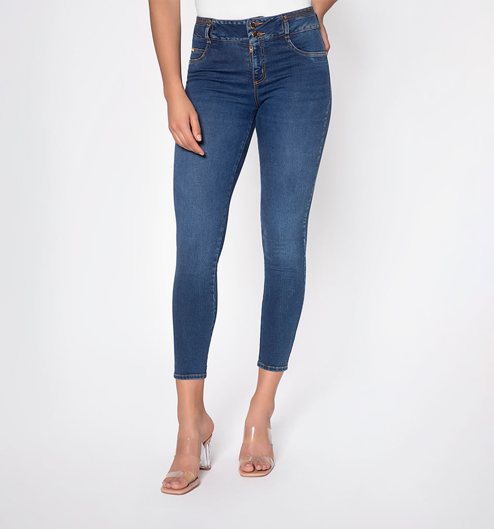 Jean ultraslim tiro alto pretina ancha