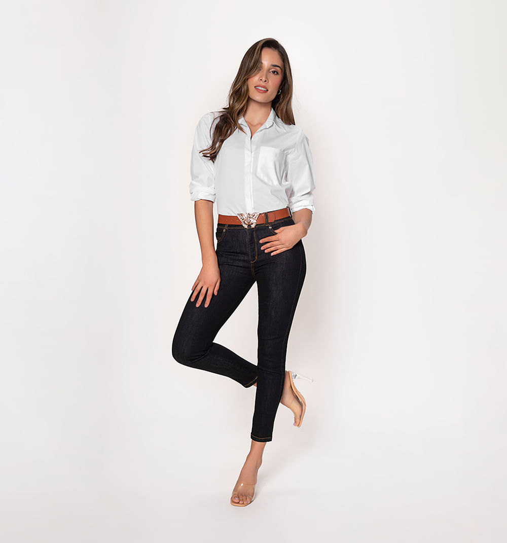 Jean skinny tiro alto, cinco bolsillos,