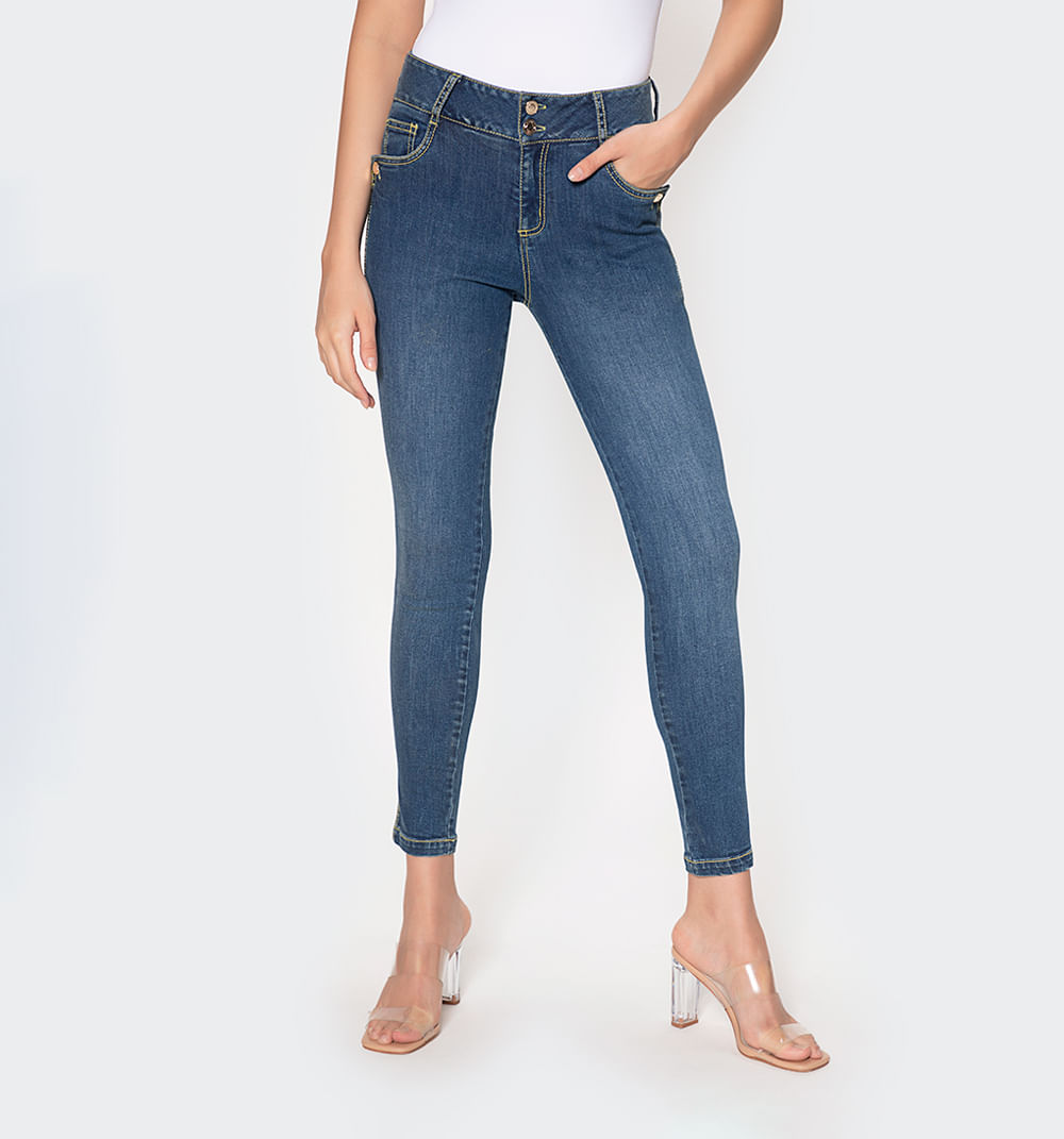 Jean skinny tiro medio cinco bolsillos