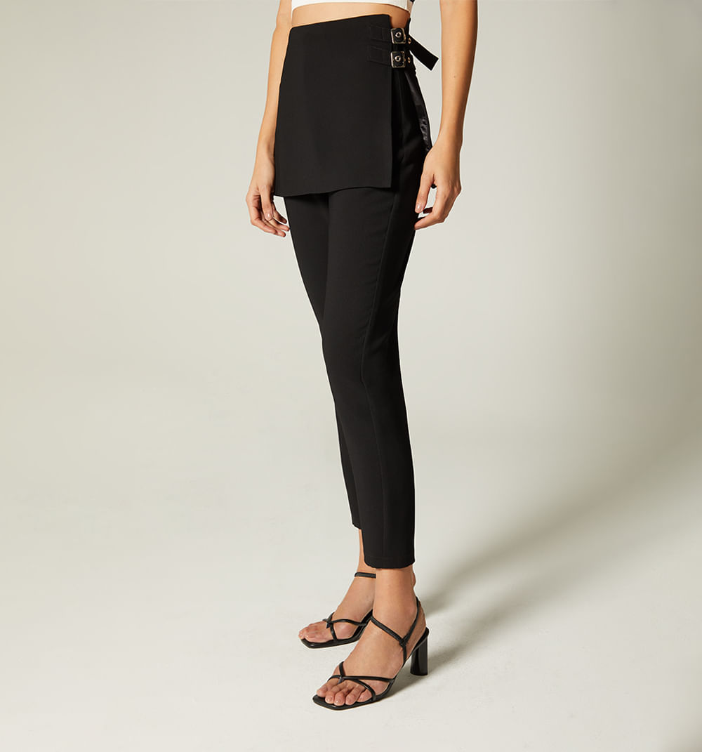 Pantalon largo con falda sobrepuesta