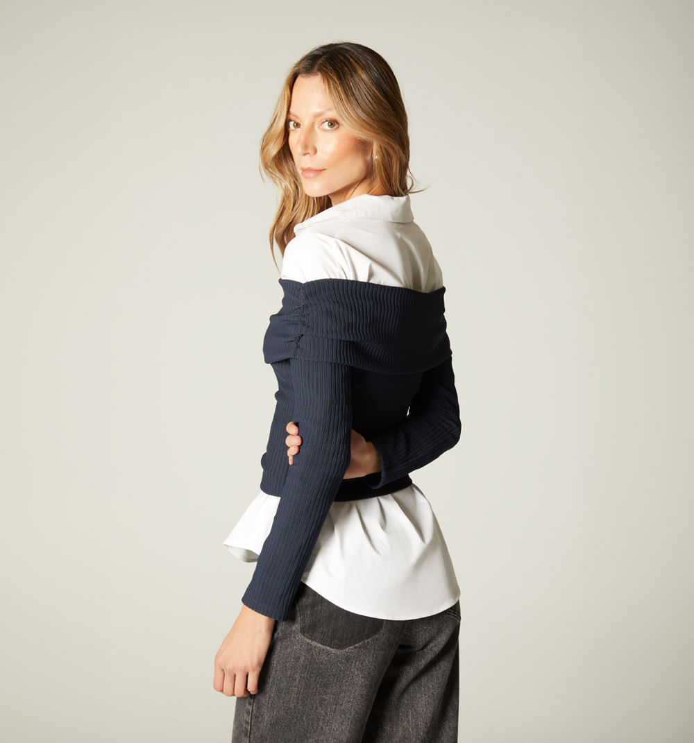 Blusa escote bandeja manga larga