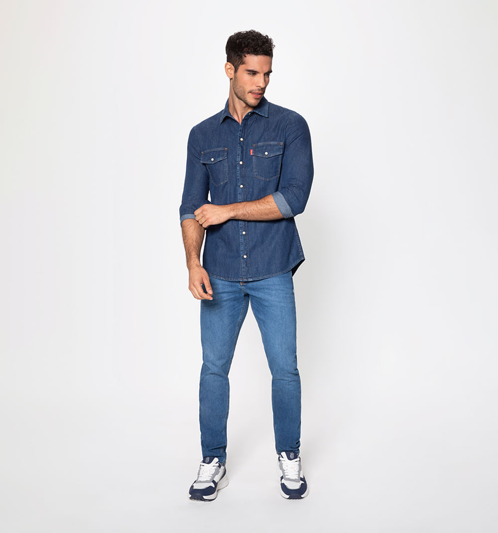 Camisa tipo denim con botón broche y bol