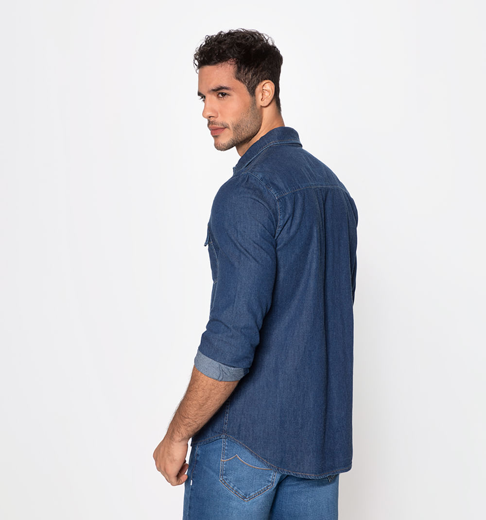 Camisa tipo denim con botón broche y bol