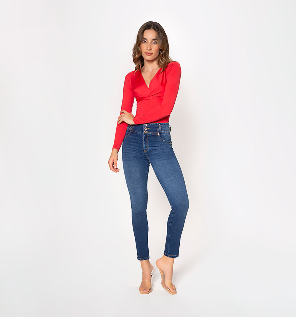Jean skinny, tiro alto,  pretina ancha c