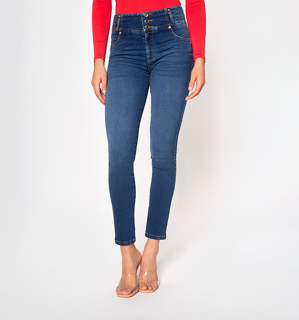 Jean skinny, tiro alto,  pretina ancha c