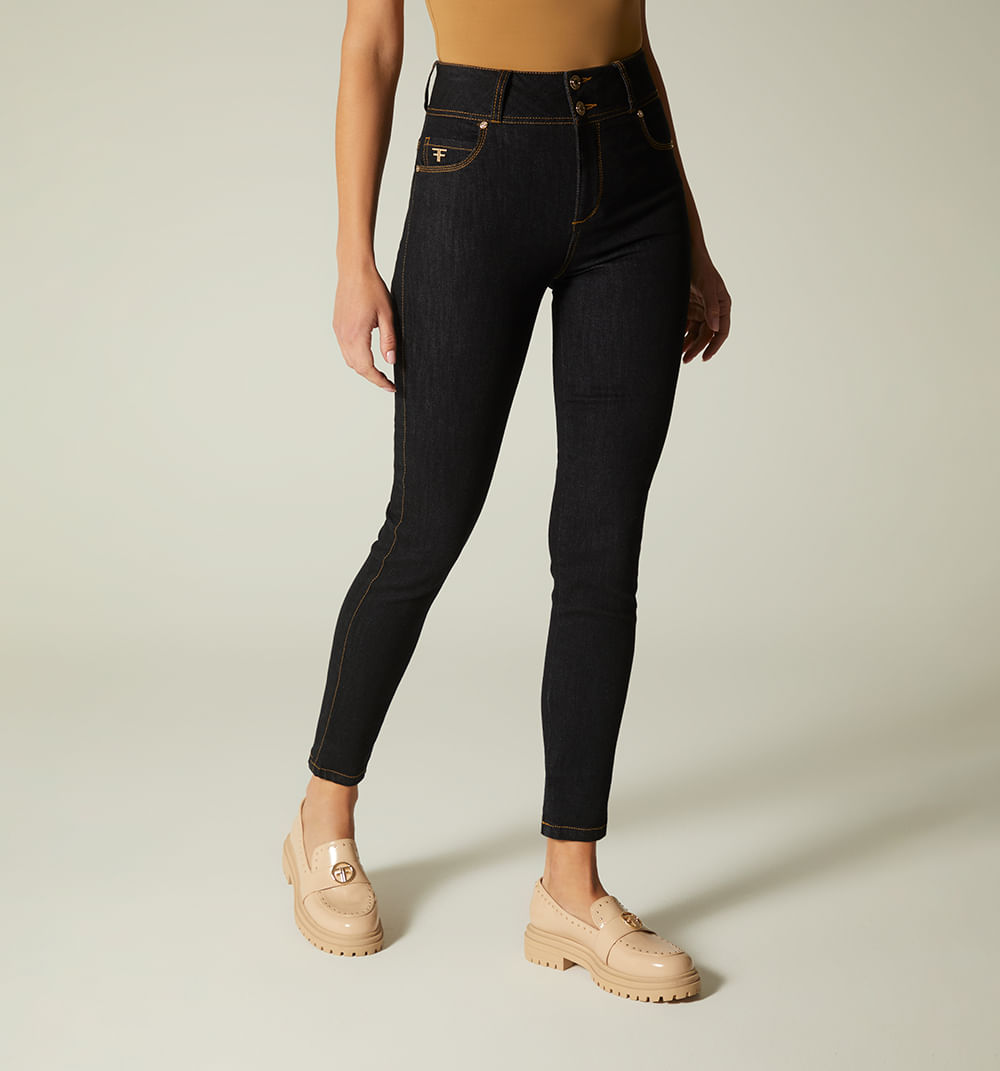 Jean skinny, tiro alto, cinco bolsillos,