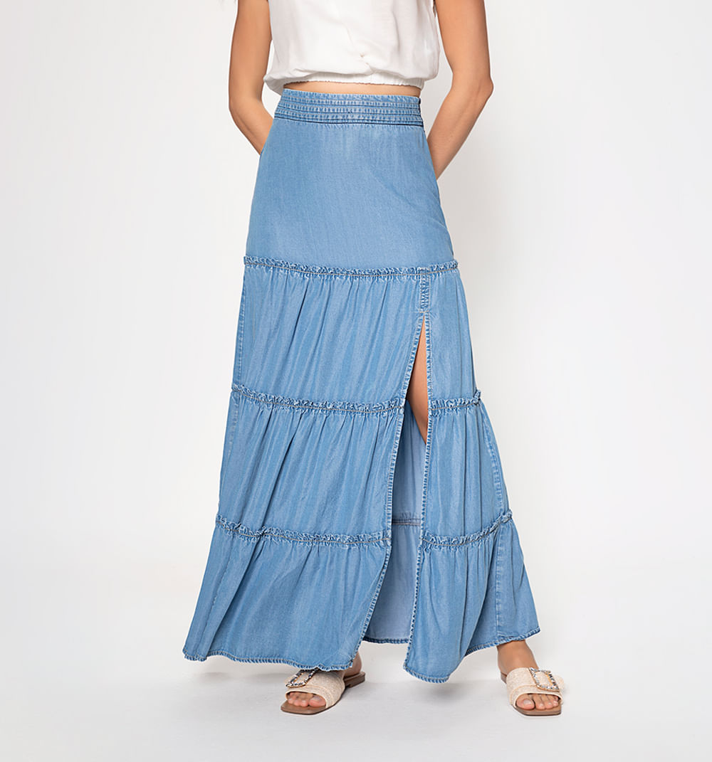 Falda larga, alforzas en pretina, en tie