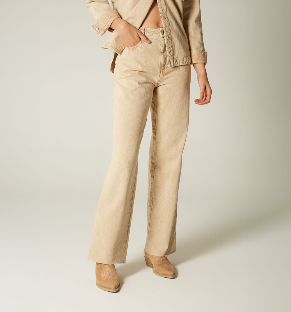 Jean wide leg, tiro alto, cinco bolsillo