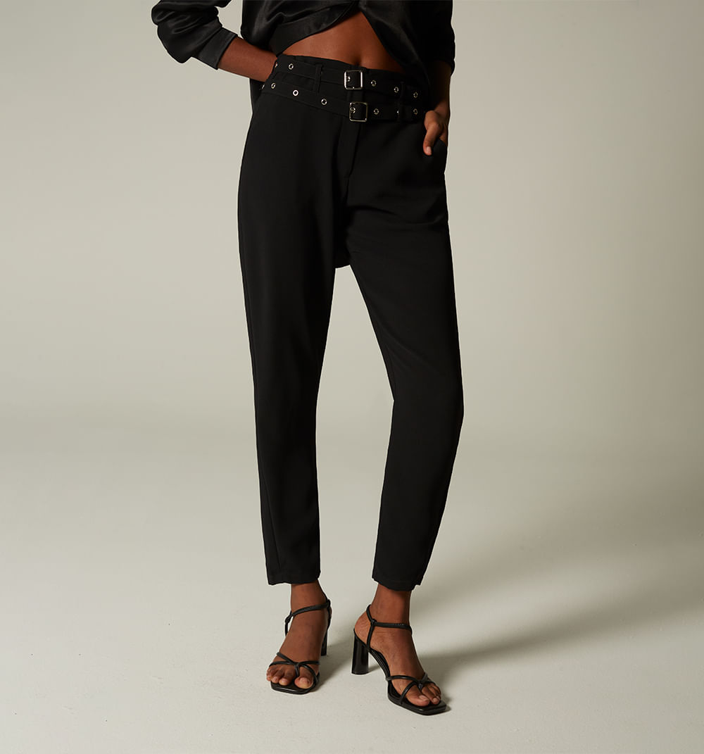 Pantalon tiro alto con doble correa