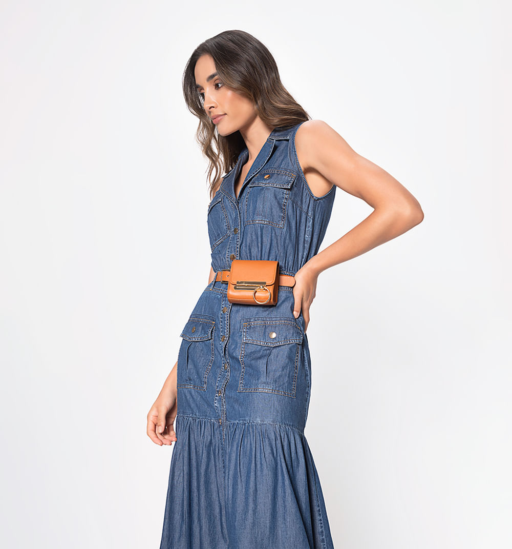 Vestido largo sisa, bolsillos utilitario