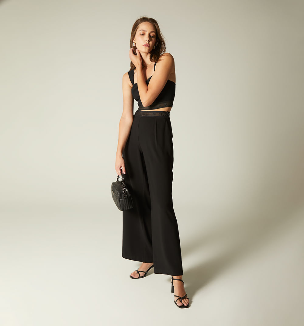 Pantalon bota ancha con elastico en cint