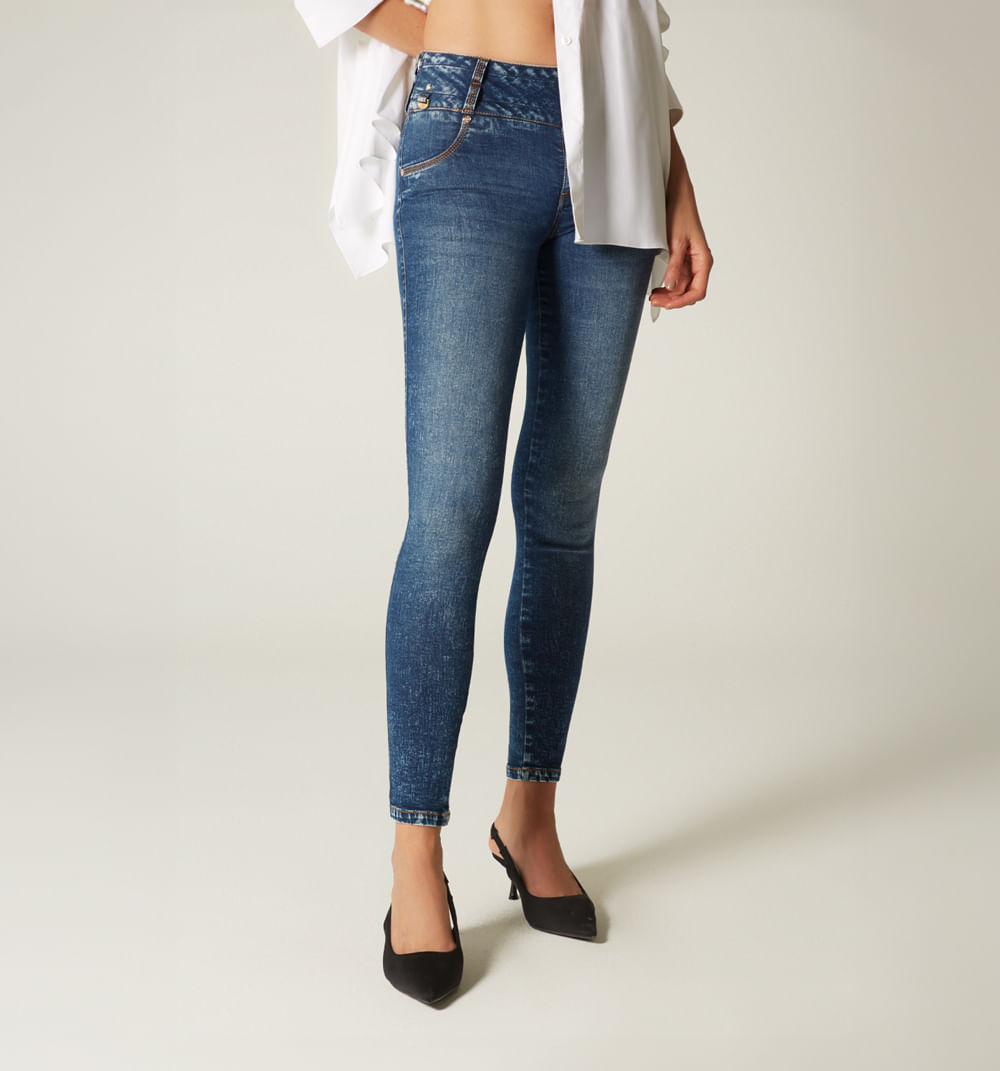 Jean skinny tiro medio, pretina ancha co