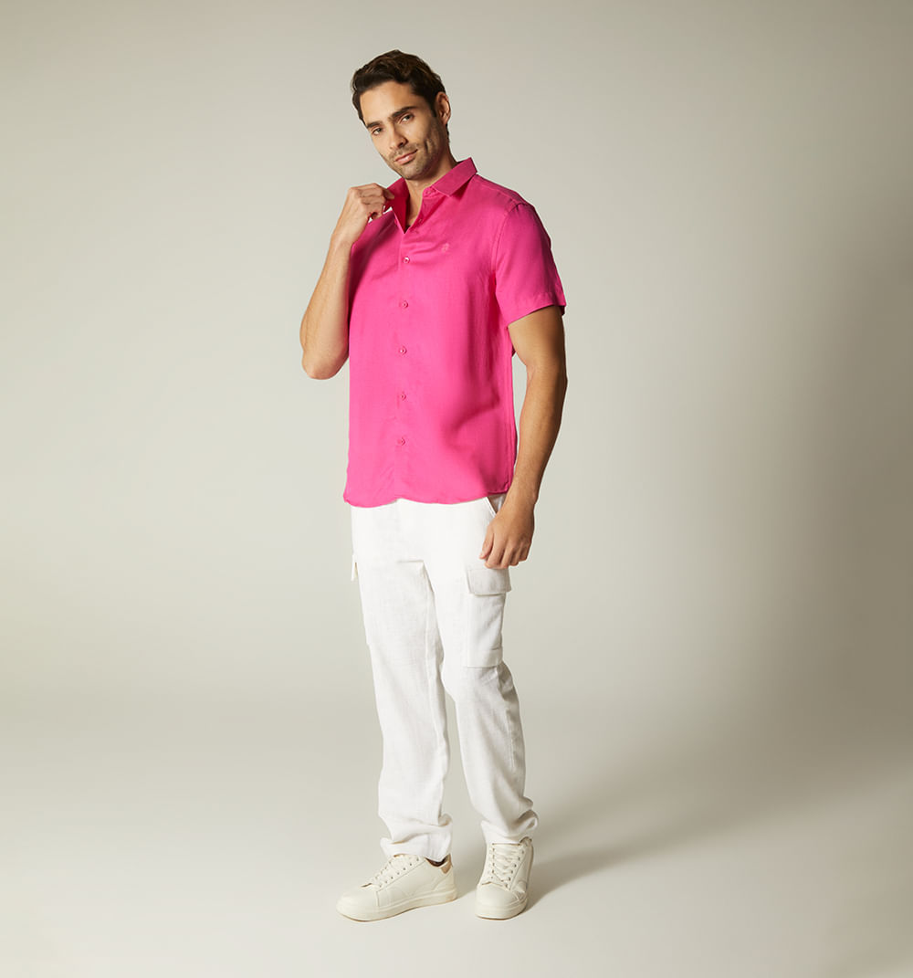 Camisa  para  hombre  en lino  manga cor
