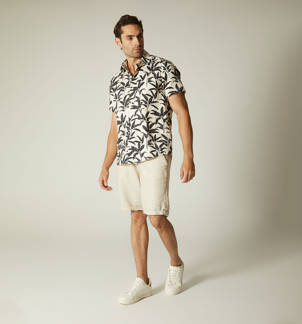 Camisa de lino para hombre manga corta e