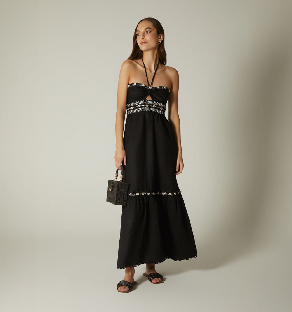 Vestido largo con espalda ruchada