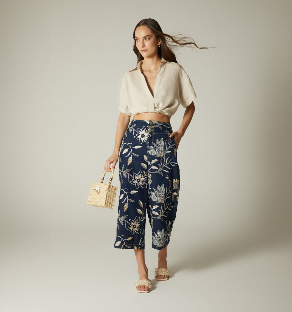 Jean culotte, tiro super alto en jacquar