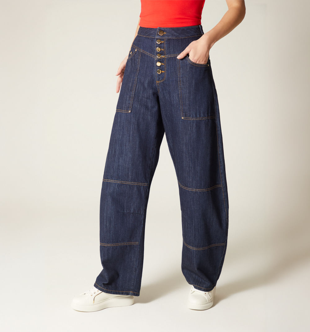 Jean barrel, tiro super alto, bolsillos