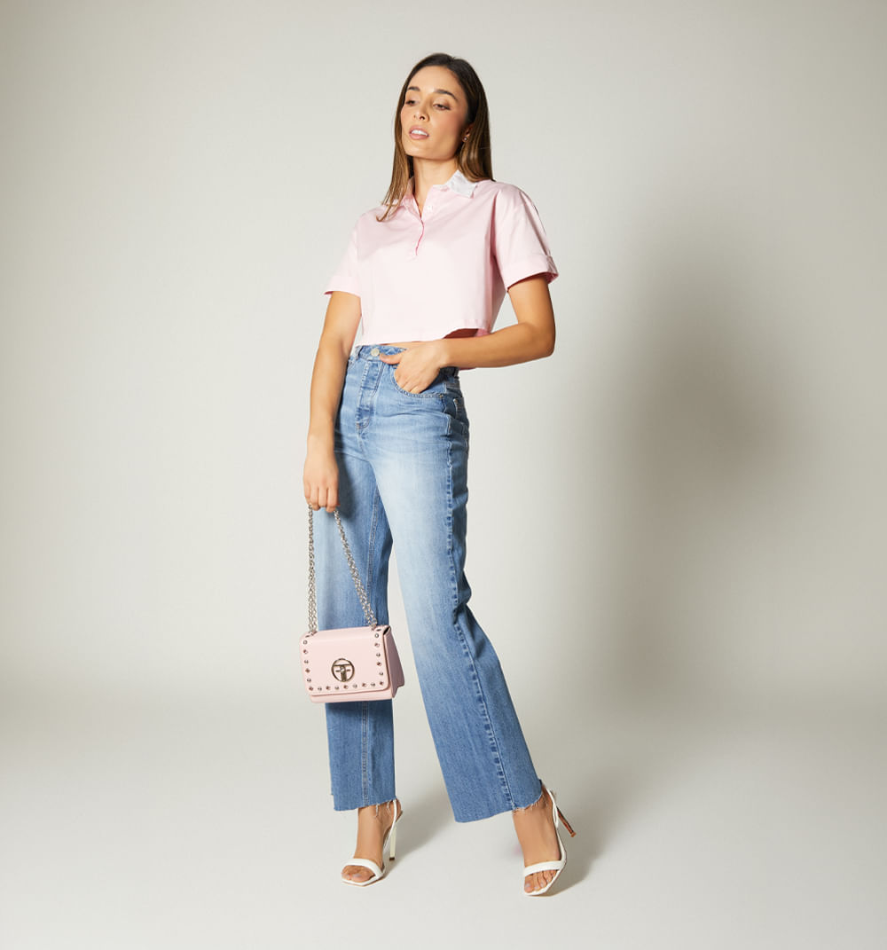 Jean bota recta, tiro alto, cinco bolsillos, ruedo rustico