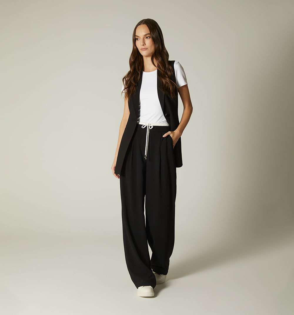 Pantalon palazo doble pretina combinada